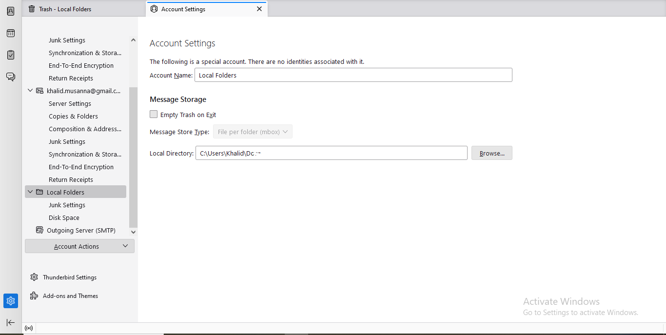 It will open another page in Accounts Settings; click ‘Browse’ to locate your MBOX file or folder.